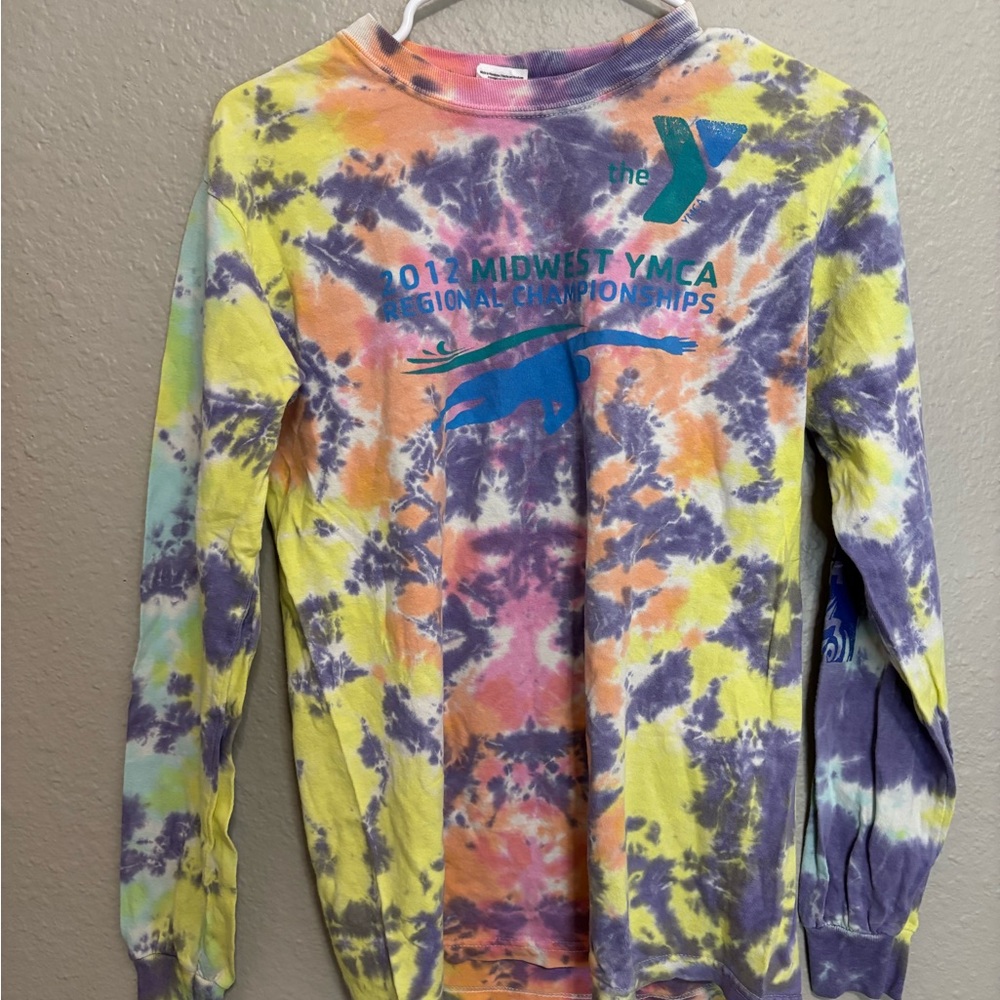 Gildan Yellow and Purple Tie-Dye Sweatshirt - Small
